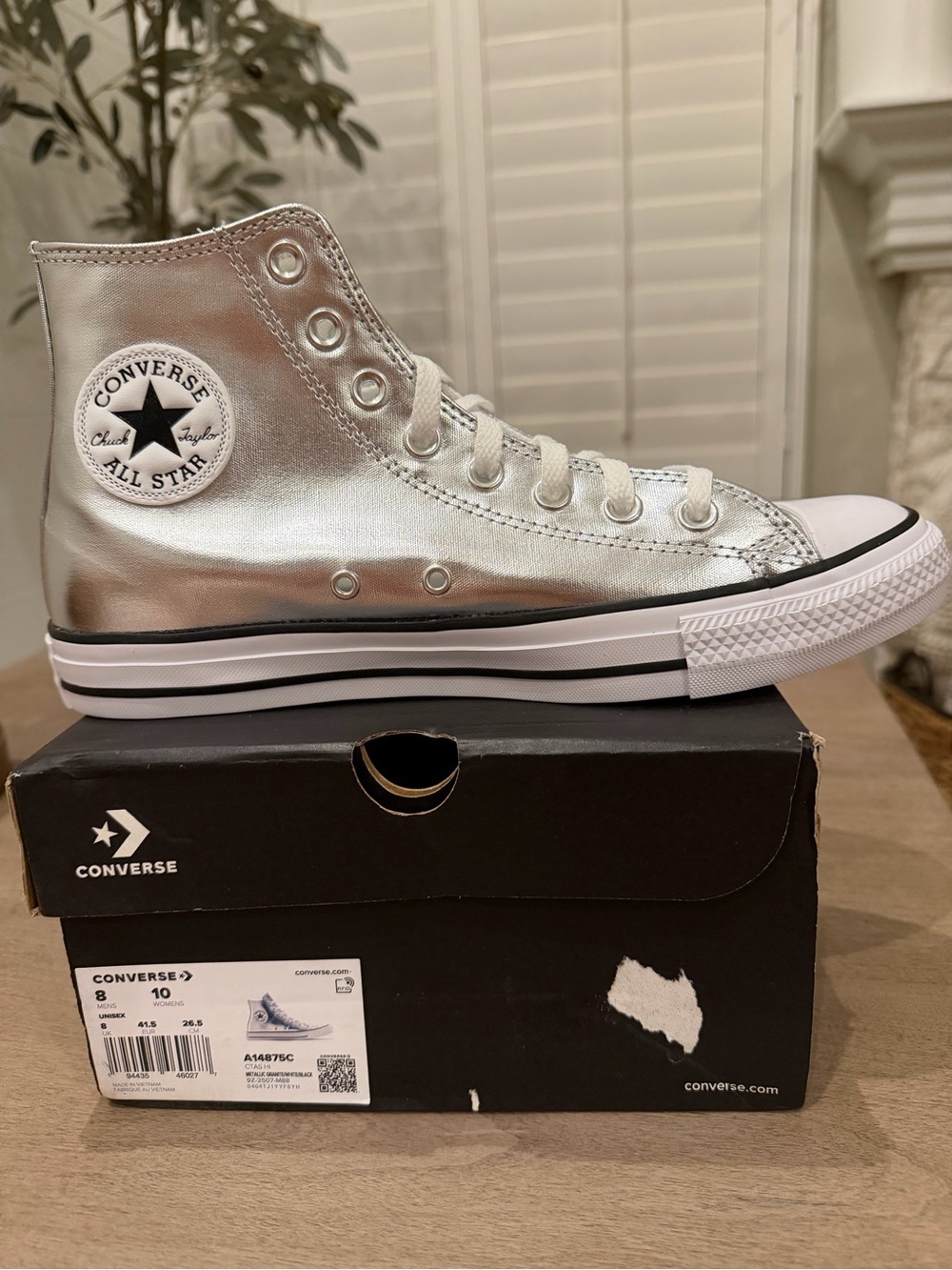 NIB Converse Metallic Silver High Top Sneakers 10M